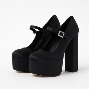 Lisa Vicky Black Satin Platform Heels - NIB - Size 7.5